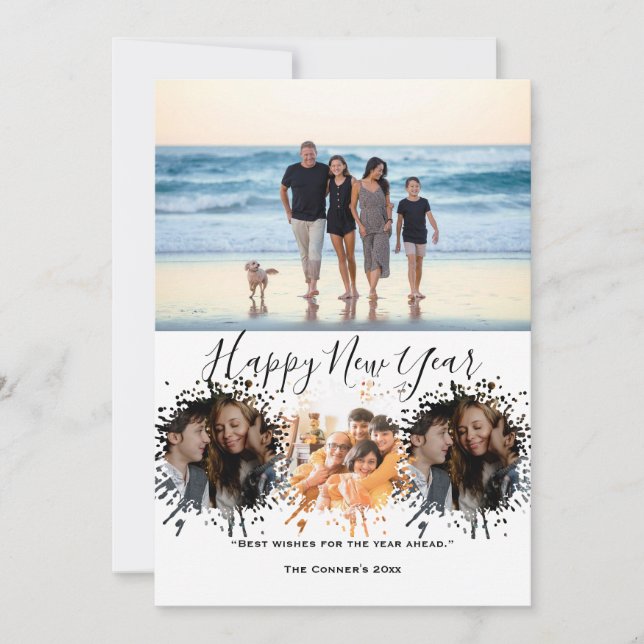 Cartão De Festividades Happy New Year 4 Collage Multi photo  (Frente)