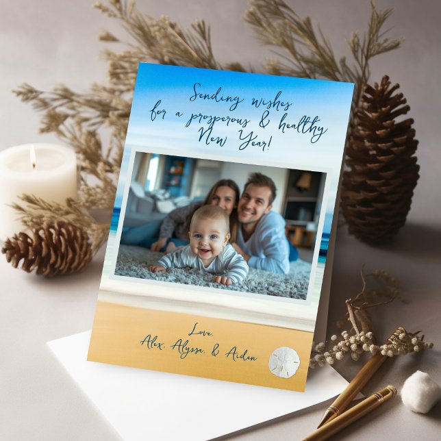 Cartão De Festividades Happy New Year Beaches One Photo Flat Holiday Card (Criador carregado)