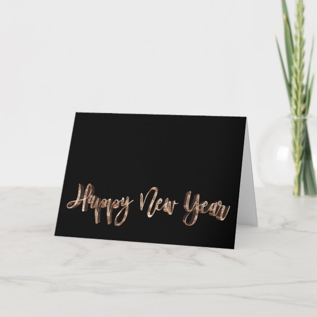 Cartão De Festividades Happy New Year Black and Gold Text Elegant (Frente)