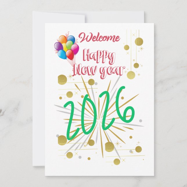 Cartão De Festividades Happy New year Card 2026 Simple and Beautiful  (Frente)