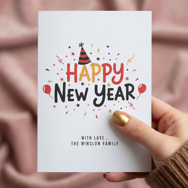Cartão De Festividades Happy New Year Card – Personalized Name or Family (Criador carregado)