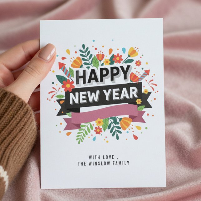 Cartão De Festividades Happy New Year Card – Personalized Name or Family (Criador carregado)