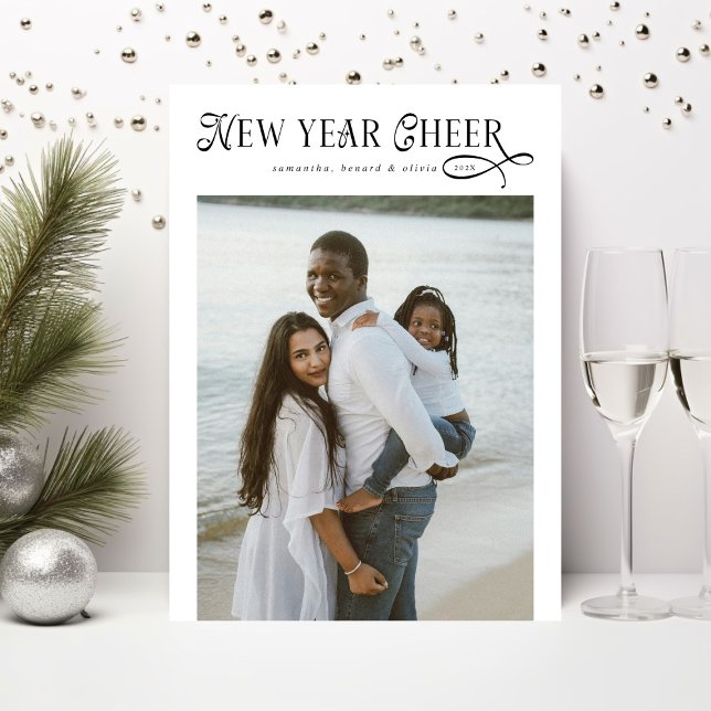 Cartão De Festividades Happy New Year Cheer Modern Family 4 Photo Collage (Criador carregado)