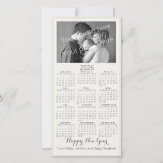 Cartão De Festividades Happy New Year Elegant 2026 Calendar Your Photo