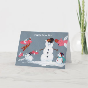 Cartão De Festividades Happy New Year Flying Pigs