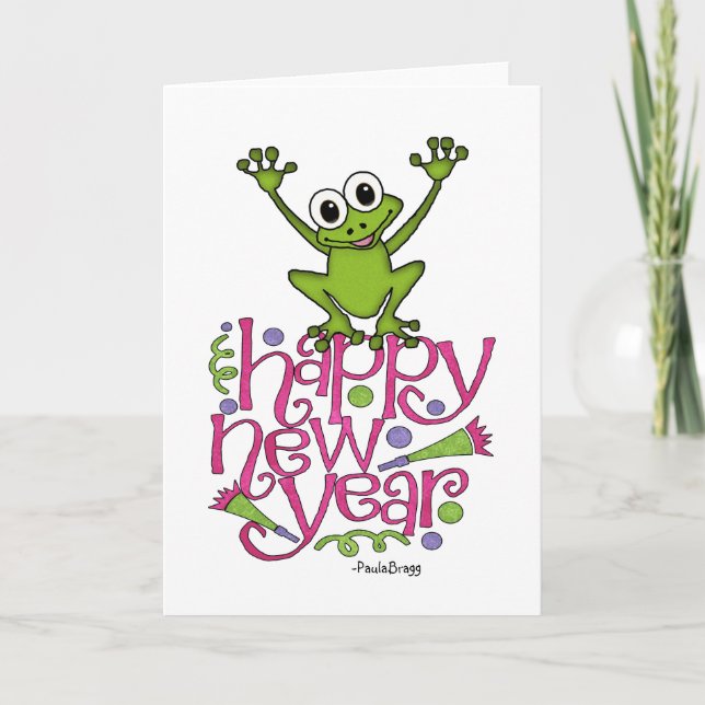 Cartão De Festividades Happy new year from Frisky the Frog (Frente)