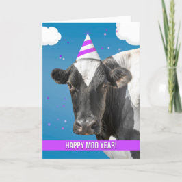 Cartão De Festividades Happy New Year Funny Cow Wearing Party Hat Humor 