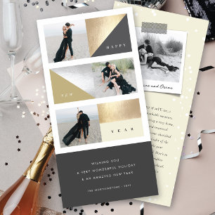 Cartão De Festividades Happy New Year Gold Foil Blocks Stylish 3 Photo