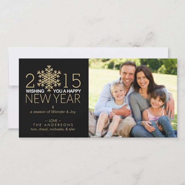 Cartão De Festividades Happy New Year Holiday Snowflake Family Photo (Frente)
