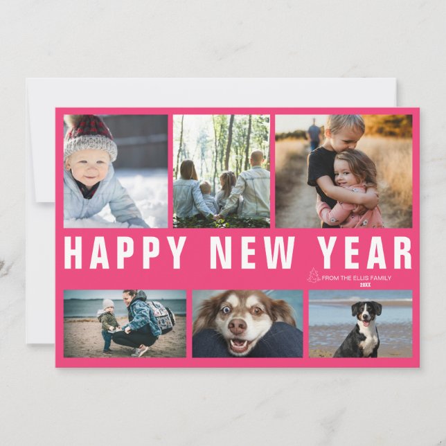 Cartão De Festividades Happy New Year Photo Collage Holiday Card (Frente)