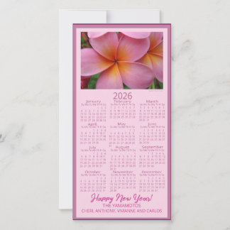 Cartão De Festividades Happy New Year Pink Plumeria Flower 2026 Calendar