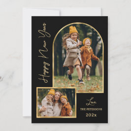 Cartão De Festividades Happy New Year Script Black Gold Arch 3 Photo