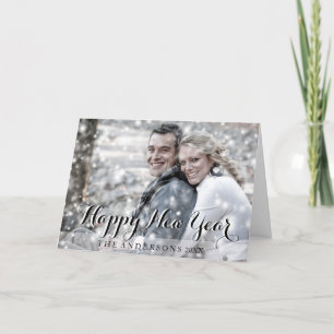 Cartão De Festividades HAPPY NEW YEAR Script Modern Custom Photo Greeting