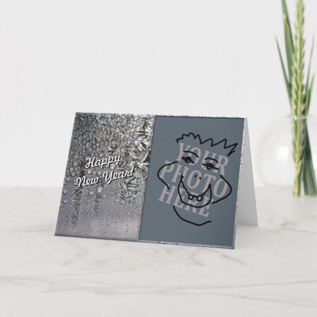 Cartão De Festividades Happy New Year Silver with Photo (Frente)