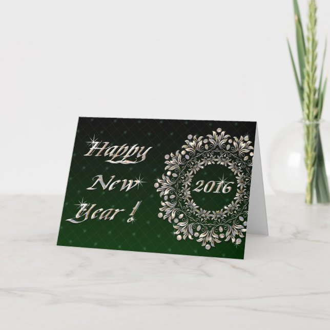 Cartão De Festividades Happy New Year Wreath Design Card (Frente)