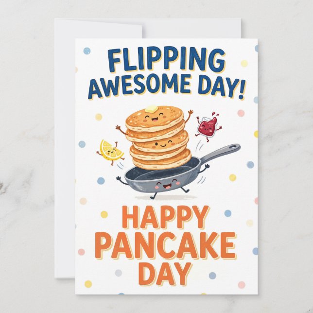 Cartão De Festividades Happy Pancake Day Greeting Card - Flipping Pancake (Frente)