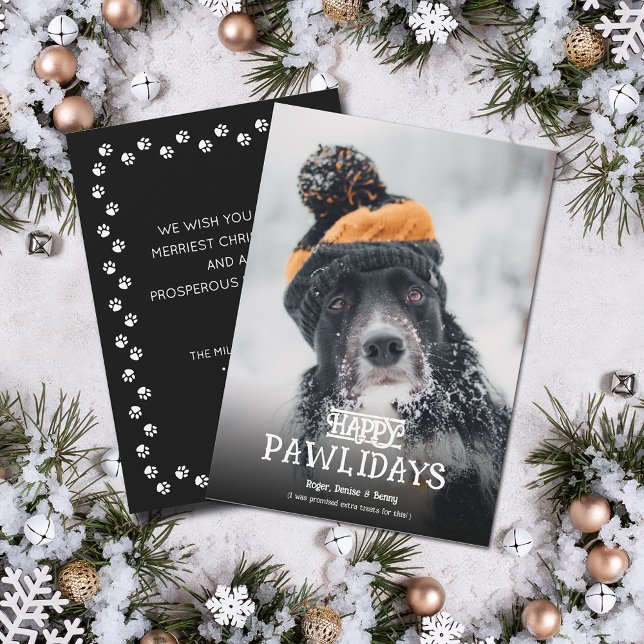Cartão De Festividades Happy Pawlidays Dog Photo Christmas (Happy Pawlidays dog photo Christmas holiday cards, PRINTED and/or INSTANT DOWNLOAD)