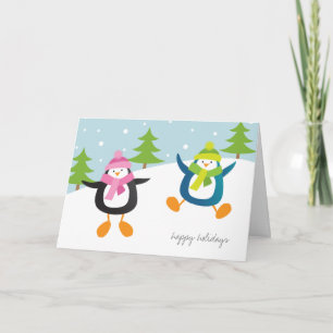 Cartão De Festividades Happy Penguins in Snow Happy Holidays