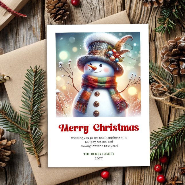 Cartão De Festividades Happy printable funny snowman festive holiday card (Happy printable funny snowman festive holiday card)