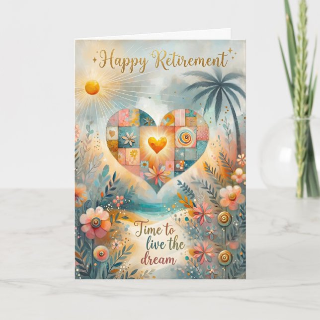 Cartão De Festividades Happy Retirement Whimsical Heart Floral Greeting  (Frente)