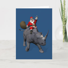 Cartão De Festividades Happy Santa Claus On Rhino Rhinoceros