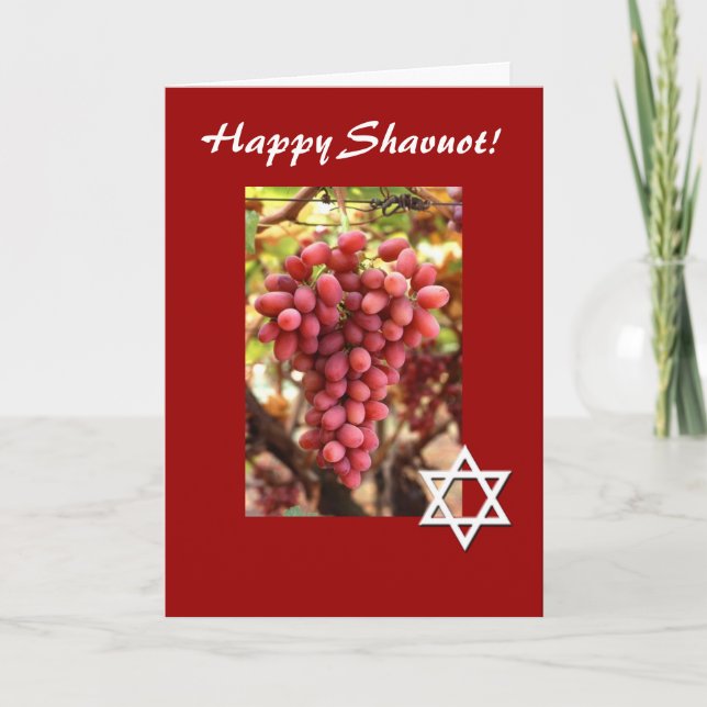 Cartão De Festividades Happy Shavuot-Red Grapes/Star of David (Frente)