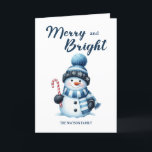Cartão De Festividades Happy Snowman Feliz Bright Marinho White Winter<br><div class="desc">Mande um pouco de alegria gelada com este adorável cartão de feriado de boneco de neve! Vestido em um lenço cozido, chapéu de pom, e segurando uma clássica bengala, esse personagem festivo é perfeito para espalhar sorrisos. O fundo branco limpo o mantém firme e moderno, enquanto as bochechas rosadas do...</div>