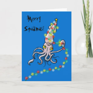 Cartão De Festividades Happy squid with Christmas lights