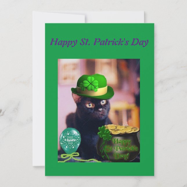 Cartão De Festividades Happy St. Patrick's Day Card With Cat (Frente)