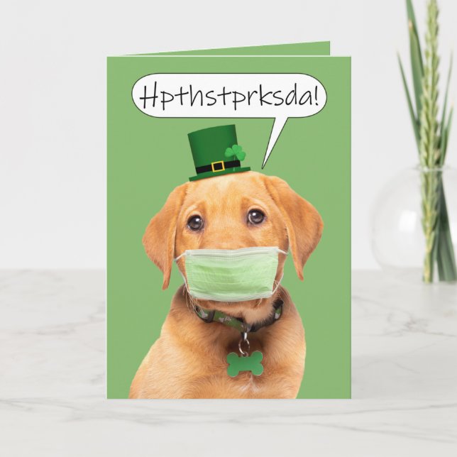 Cartão De Festividades Happy St Patrick's Day Cute Dog in Face Mask (Frente)
