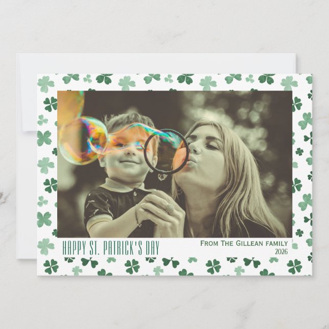 Cartão De Festividades Happy St. patrick's day Shamrocks family 1 photo  (Frente)