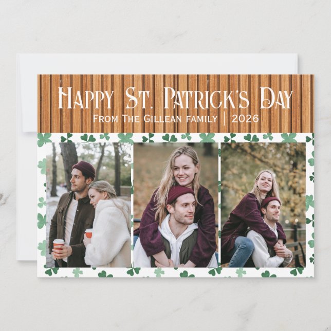 Cartão De Festividades Happy St. patrick's day Shamrocks family 3 photo (Frente)