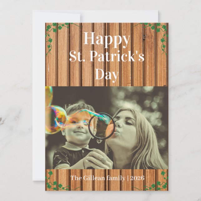 Cartão De Festividades Happy St. patrick's day Shamrocks family one photo (Frente)