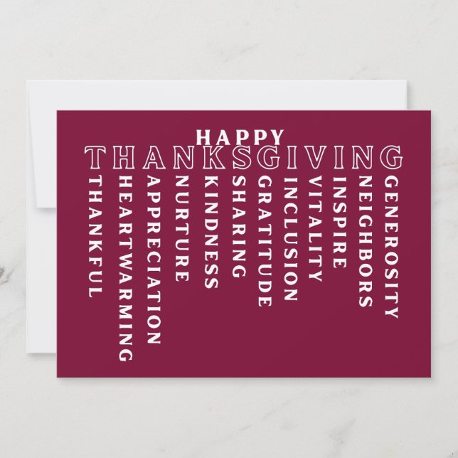 Cartão De Festividades Happy Thanksgiving Acrostic Card (Frente)