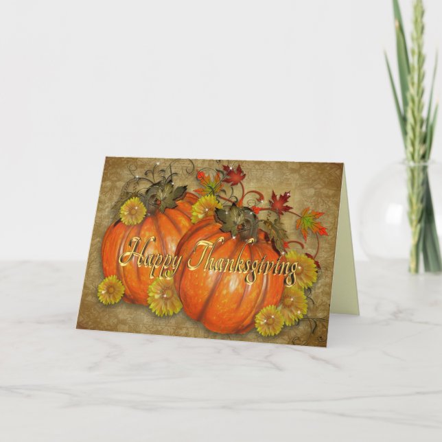Cartão De Festividades Happy Thanksgiving card Rustic Pumpkins (Frente)
