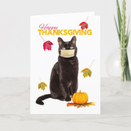 Cartão De Festividades Happy Thanksgiving Cat in Coronavirus Face Mask Hu