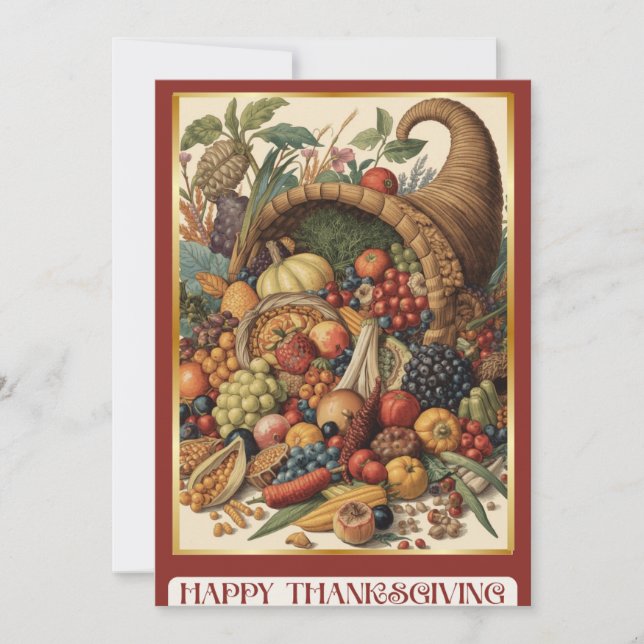Cartão De Festividades Happy Thanksgiving Cornucopia Greeting Card (Frente)