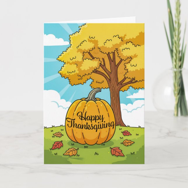 Cartão De Festividades Happy Thanksgiving Fall Pumpkin Illustration (Frente)