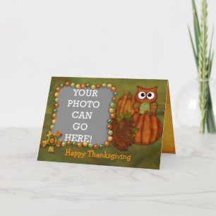 Cartão De Festividades Happy Thanksgiving - Owl and Pumpkin Greeting Card