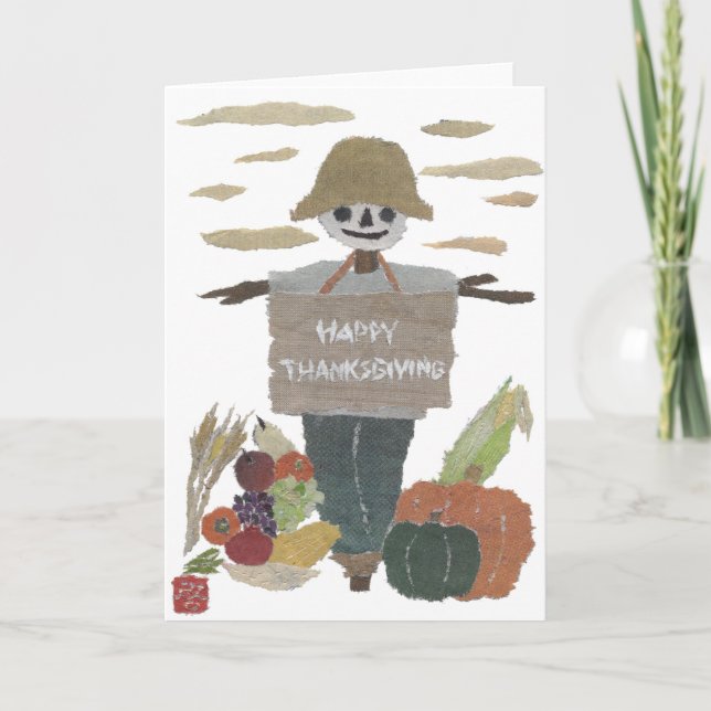 Cartão De Festividades Happy Thanksgiving, Scarecrow, Harvest (Frente)