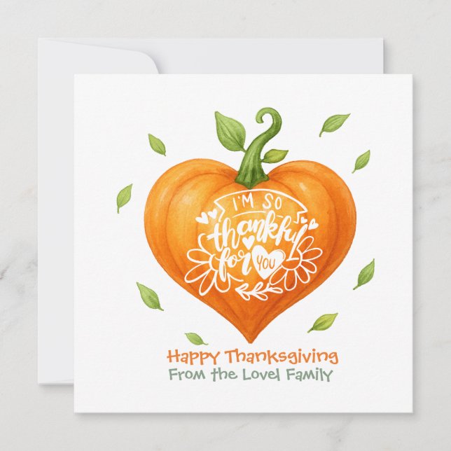 Cartão De Festividades Happy Thanksgiving Thankful Heart Pumpkin  (Frente)