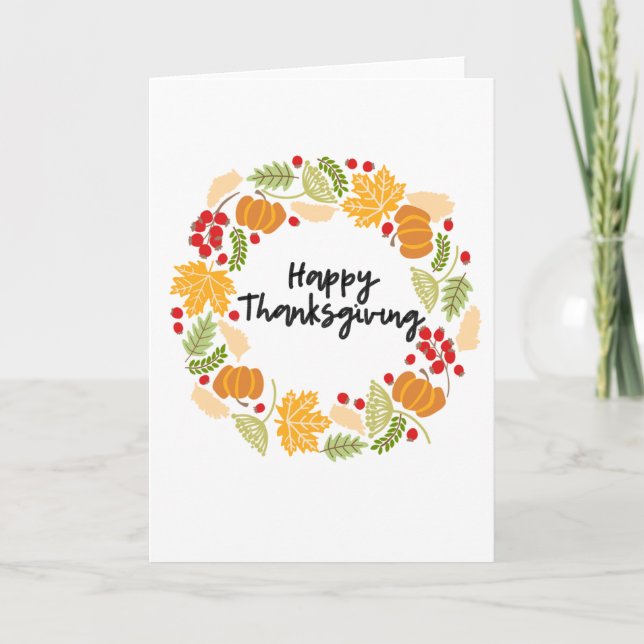 Cartão De Festividades HAPPY THANKSGIVING, Thanksgiving Wreath, Cute (Frente)