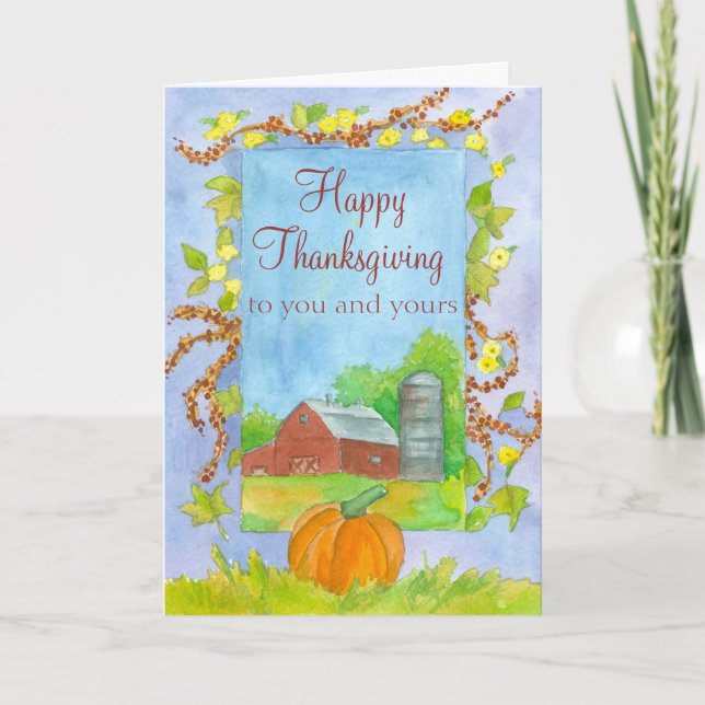 Cartão De Festividades Happy Thanksgiving To You and Yours Red Barn (Frente)
