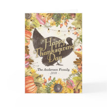 Happy Thanksgiving Turkey Autumn Leaves Pumpkins