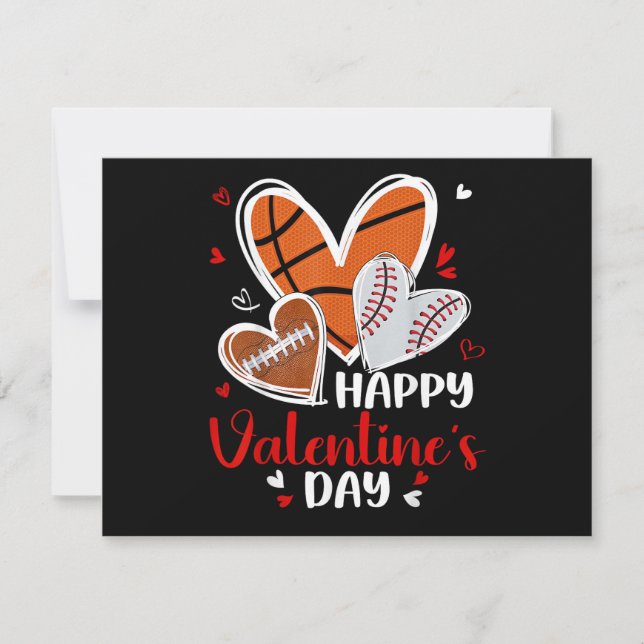 Cartão De Festividades Happy Valentine Baseball Football Basketball Heart (Frente)