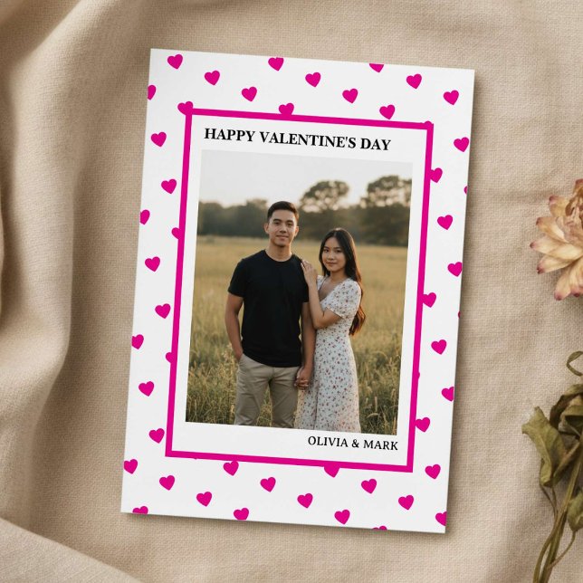 Cartão De Festividades Happy Valentine’s Day Card Pink Heart Custom love (Criador carregado)