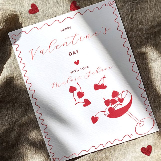 Cartão De Festividades Happy Valentine’s Day – Cherry Hearts in Cocktail  (Criador carregado)