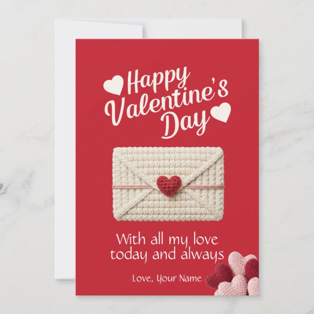 Cartão De Festividades Happy Valentine’s Day Red Love Card with Heart (Frente)