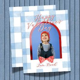 Cartão De Festividades Happy Valentine's Day Arch Photo Blue Gingham Card
