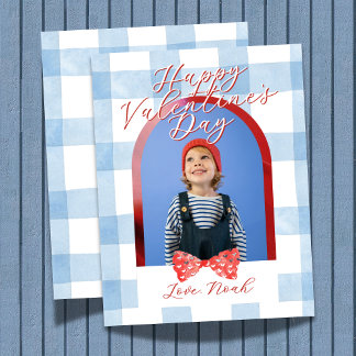 Cartão De Festividades Happy Valentine's Day Arch Photo Blue Gingham Card